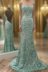 Mint Green Sparkly Chic Long Semi Formal Prom Evening Dresses Mermaid Semi Formal Prom Dresses